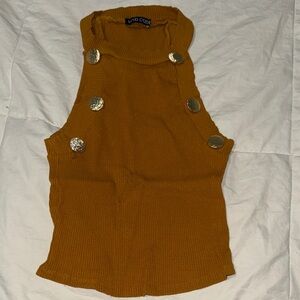 Mind Code Ribbed Mustard Tank Top with Gold Buttons